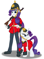 Size: 1200x1600 | Tagged: safe, artist:geraritydevillefort, rarity, human, pony, unicorn, equestria girls, g4, clothes, female, human ponidox, mare, musket, red coat, self ponidox, simple background, soldier, transparent background, uniform