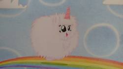 Size: 960x540 | Tagged: dead source, safe, artist:kittyprints91, oc, oc only, oc:fluffle puff, pony, pink fluffy unicorns dancing on rainbows, crayon drawing, rainbow, solo, traditional art