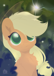 Size: 1280x1808 | Tagged: safe, artist:kebchach, applejack, earth pony, pony, applejack's hat, chest fluff, clothes, cowboy hat, cute, ear fluff, female, hat, jackabetes, lineless, mare, signature, smiling, solo