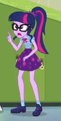 Size: 321x630 | Tagged: safe, screencap, sci-twi, twilight sparkle, equestria girls, g4, my little pony equestria girls: better together, stressed in show, stressed in show: pinkie pie, clothes, cropped, female, geode of telekinesis, glasses, legs, lockers, magical geodes, ponytail, shoes, skirt, solo