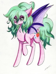 Size: 2323x3073 | Tagged: safe, artist:luxiwind, oc, oc only, oc:fraise, bat pony, pony, female, high res, mare, solo, traditional art