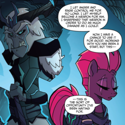 Size: 1053x1054 | Tagged: safe, artist:tonyfleecs, idw, storm king, tempest shadow, pony, unicorn, g4, my little pony: the movie, nightmare knights, spoiler:comic, spoiler:comicnightmareknights02, broken horn, female, horn, mare, speech bubble, text