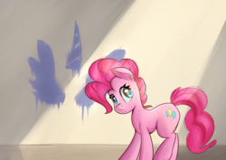 Size: 1808x1281 | Tagged: safe, artist:brok-enwings, pinkie pie, earth pony, pony, g4, cute, diapinkes, female, looking at you, looking sideways, mare, solo, standing
