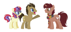 Size: 1142x511 | Tagged: safe, artist:gallantserver, doctor whooves, moondancer, time turner, oc, oc:diphthong whooves, pony, g4, alternate hairstyle, base used, clothes, crack ship offspring, crack shipping, doctor whooves gets all the assistants, family, female, male, missing accessory, moondoctor, offspring, parent:doctor whooves, parent:moondancer, scarf, shipping, simple background, straight, transparent background