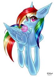 Size: 2000x2855 | Tagged: safe, artist:jun1313, artist:shimmer-strike, rainbow dash, pegasus, pony, g4, bubblegum, collaboration, ear fluff, female, food, gum, high res, looking at you, simple background, solo, transparent background