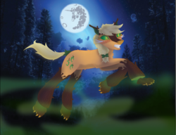 Size: 796x610 | Tagged: safe, artist:nightveil, artist:nightveilnocturne, applejack, timber pony, timber wolf, g4, female, fog, forest, mare, mare in the moon, moon, night, solo, species swap, timber wolfified, timberjack