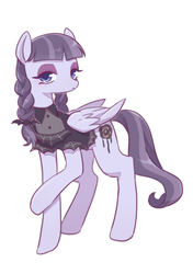 Size: 398x564 | Tagged: safe, artist:kkmrarar, edit, editor:jamalleymall, inky rose, pegasus, pony, g4, clothes, cropped, eyeshadow, female, looking at you, makeup, mare, raised hoof, simple background, solo, white background