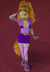 Size: 2160x3100 | Tagged: safe, artist:stellarator, adagio dazzle, anthro, unguligrade anthro, equestria girls, g4, 3d, arm behind head, blender, boots, clothes, female, fingerless gloves, gem, gloves, high res, jacket, looking at you, miniskirt, not sfm, shoes, siren gem, skirt, socks, solo, spiked belt, stockings, thigh highs