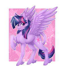 Size: 2700x3000 | Tagged: safe, artist:mittz-the-trash-lord, twilight sparkle, alicorn, classical unicorn, pony, g4, cloven hooves, female, high res, horn, leonine tail, looking at you, mare, solo, twilight sparkle (alicorn), unshorn fetlocks