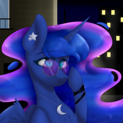 Size: 3000x3000 | Tagged: safe, artist:kremciakay, princess luna, alicorn, pony, g4, ear piercing, earring, female, high res, jewelry, mare, necklace, piercing, solo, sunglasses