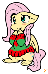 Size: 433x662 | Tagged: safe, artist:zutcha, fluttershy, pegasus, pony, g4, blushing, bottomless, clothes, cute, female, floppy ears, mare, partial nudity, raised hoof, shyabetes, simple background, sitting, smiling, solo, sweater, sweatershy, transparent background, zutcha is trying to murder us