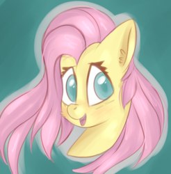 Size: 953x969 | Tagged: safe, artist:brok-enwings, fluttershy, pony, g4, bust, female, looking at you, mare, open mouth, portrait, simple background, smiling, solo, three quarter view
