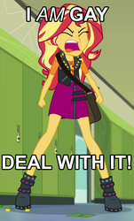 Size: 518x857 | Tagged: safe, edit, edited screencap, screencap, sunset shimmer, equestria girls, equestria girls specials, g4, my little pony equestria girls: better together, my little pony equestria girls: forgotten friendship, clothes, female, geode of empathy, headcanon, jacket, legs, lesbian, magical geodes, meme, money, mouthpiece, skirt