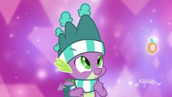 Size: 1280x720 | Tagged: safe, screencap, spike, dragon, g4, my little pony best gift ever, happy, ring, winged spike, wings, winter outfit