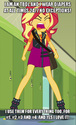 Size: 519x857 | Tagged: safe, edit, sunset shimmer, equestria girls, equestria girls specials, g4, my little pony equestria girls: better together, my little pony equestria girls: forgotten friendship, abdl, angry, bag, canterlot high, caption, clenched fist, clothes, confession, cutie mark, cutie mark on clothes, dialogue, diaper, diaper fetish, door, exclamation point, eyes closed, female, fetish, geode, geode of empathy, hashtag, image macro, implied diaper fetish, jacket, leather boots, leather jacket, leather shoes, lockers, magical geodes, meme, non-baby in diaper, numbers, open mouth, pocket, school bag, shirt, shoes, skirt, solo, spread legs, spreading, standing, symbol, t-shirt, text, text edit, vest, wall of tags, woman