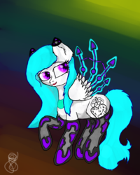 Size: 800x1000 | Tagged: safe, artist:timeatriy-time-lives, oc, oc only, oc:timey, pony, amputee, artificial wings, augmented, mechanical wing, prosthetic leg, prosthetic limb, prosthetics, solo, wings