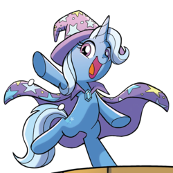 Size: 1500x1500 | Tagged: safe, artist:tonyfleecs, edit, idw, trixie, pony, unicorn, g4, nightmare knights, spoiler:comic, spoiler:comicnightmareknights02, background removed, cape, clothes, cropped, cute, diatrixes, female, hat, mare, simple background, solo, standing, standing on one leg, transparent background, trixie's cape, trixie's hat