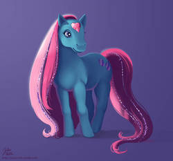 Size: 900x838 | Tagged: safe, artist:hinchen, skylark, pony, g1, brush 'n grow ponies, female, forehead jewel, simple background, solo