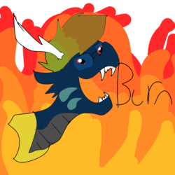 Size: 3000x3000 | Tagged: safe, artist:thepowerbeast, oc, oc only, oc:dragon chick, pony, digital art, fire, high res, red eyes, simple background, thousand yard stare, transparent background, war paint