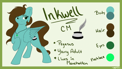 Size: 1024x576 | Tagged: safe, artist:mindlesssketching, oc, oc only, oc:inkwell, pegasus, pony, female, mare, reference sheet, solo