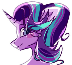Size: 412x373 | Tagged: safe, artist:jun1313, starlight glimmer, pony, unicorn, g4, bust, female, looking at you, looking back, portrait, simple background, smiling, solo, white background