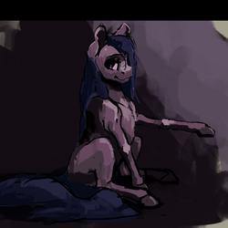 Size: 1192x1193 | Tagged: safe, artist:erijt, oc, oc only, oc:sable, earth pony, pony, blank flank, female, lidded eyes, looking at you, mare, sitting, smiling, solo