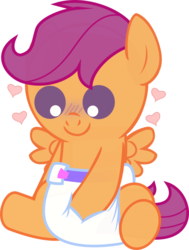 Size: 580x766 | Tagged: artist needed, safe, scootaloo, pony, g4, baby, baby pony, baby scootaloo, blushing, c:, cute, cutealoo, diaper, female, foal, heart, simple background, sitting, smiling, solo, spread wings, transparent background, wings, younger