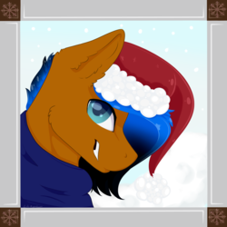 Size: 2400x2400 | Tagged: safe, artist:lilrandum, oc, oc only, oc:xxenocage, pony, grin, hat, high res, male, smiling, snow, stallion, ych example, your character here