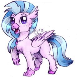 Size: 597x604 | Tagged: safe, artist:8bitgalaxy, silverstream, classical hippogriff, hippogriff, g4, cute, diastreamies, female, folded wings, jewelry, necklace, open mouth, simple background, smiling, solo, traditional art, transparent background, wings