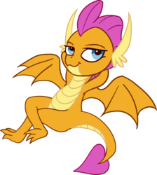 Size: 5005x5576 | Tagged: safe, artist:kovoranu, smolder, dragon, g4, absurd resolution, crossed legs, dragoness, female, leaning, simple background, smiling, smug, solo, spread wings, transparent background, wings