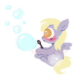 Size: 1042x1052 | Tagged: safe, artist:pinkiespresent, derpy hooves, pony, g4, blowing bubbles, bubble, female, kidcore, simple background, solo, transparent background