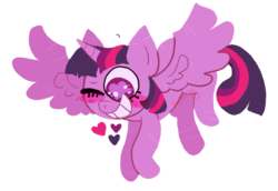 Size: 1275x879 | Tagged: safe, artist:pinkiespresent, twilight sparkle, alicorn, pony, g4, chibi, female, flying, heart, heart eyes, kidcore, mare, one eye closed, simple background, solo, transparent background, twilight sparkle (alicorn), wingding eyes, wink