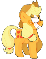 Size: 900x1140 | Tagged: safe, artist:pinkiespresent, applejack, earth pony, pony, g4, blushing, female, kidcore, simple background, solo, transparent background