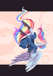 Size: 1358x1920 | Tagged: safe, artist:rariedash, rainbow dash, pegasus, anthro, g4, clothes, ear fluff, eyes closed, falling, female, mare, mary janes, shoes, skirt, socks, solo