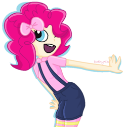 Size: 691x699 | Tagged: safe, artist:doroshll, pinkie pie, human, g4, chibi, clothes, female, humanized, shorts, simple background, solo, suspenders, transparent background