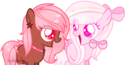 Size: 1024x529 | Tagged: safe, artist:xylenneisnotamazing, oc, oc only, oc:chocolate frosting, oc:lolita, earth pony, pony, bow, female, filly, hair bow, simple background, tail bow, transparent background
