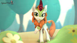 Size: 1920x1080 | Tagged: safe, artist:spinostud, autumn blaze, kirin, sounds of silence, 3d, cute, female, looking at you, solo, source filmmaker, tongue out