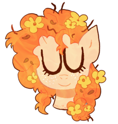 Size: 920x966 | Tagged: safe, artist:pinkiespresent, pear butter, pony, g4, the perfect pear, eyes closed, female, flower, flower in hair, simple background, solo, stylized, transparent background