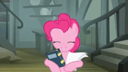Size: 480x270 | Tagged: safe, screencap, pinkie pie, earth pony, pony, daring don't, g4, season 4, animated, book, female, gif, paper, solo