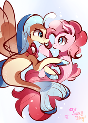 Size: 979x1371 | Tagged: safe, artist:tohupo, pinkie pie, princess skystar, angler fish, seapony (g4), g4, my little pony: the movie, blushing, female, glowing, lesbian, looking at each other, seaponified, seapony pinkie pie, ship:skypie, shipping, species swap, underwater