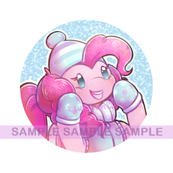 Size: 500x500 | Tagged: safe, artist:tsukibun, pinkie pie, earth pony, pony, g4, female, mare, obtrusive watermark, solo, watermark, winter outfit