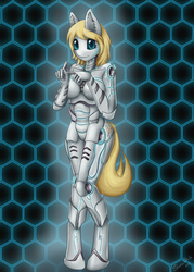 Size: 1080x1510 | Tagged: safe, artist:shamziwhite, oc, oc only, oc:rafale, robot, robot pony, anthro, unguligrade anthro, breasts, circuit, commission, female, looking at you, solo, standing