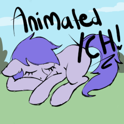 Size: 849x849 | Tagged: safe, artist:lannielona, pony, advertisement, animated, barely animated, bush, caption, cloud, commission, gif, gif with captions, grass, shrub, sketch, sky, sleeping, solo, tree, your character here