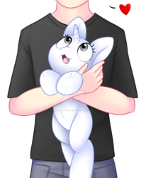 Size: 1024x1243 | Tagged: safe, artist:scarlet-spectrum, oc, oc only, human, pony, unicorn, clothes, cute, deviantart watermark, digital art, duo, female, heart, holding a pony, jeans, looking up, male, mare, obtrusive watermark, open mouth, pants, shirt, watermark, wide eyes, ych example, your character here