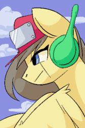 Size: 540x810 | Tagged: safe, artist:stockingshot56, oc, oc only, oc:retro hearts, pegasus, pony, bust, cave story, cloud, pixel art, portrait, solo