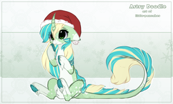 Size: 1723x1040 | Tagged: safe, artist:php146, oc, oc only, oc:artsy doodle, pony, unicorn, christmas, female, hat, holiday, mare, santa hat, solo