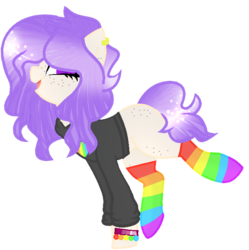 Size: 676x678 | Tagged: safe, artist:lullabyprince, artist:space--paws0w0, oc, oc only, oc:maxie (ice1517), earth pony, pony, base used, bracelet, clothes, ear piercing, earring, female, freckles, hoodie, jewelry, mare, piercing, rainbow socks, raised hoof, simple background, socks, solo, striped socks, transparent background, wristband