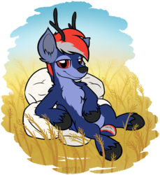 Size: 2530x2760 | Tagged: safe, artist:moemneop, oc, oc only, oc:gloom plus, deer, pony, field, high res, pillow, sitting, solo