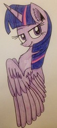 Size: 1024x2299 | Tagged: safe, artist:shinycyan, twilight sparkle, alicorn, pony, g4, bust, female, looking at you, mare, smiling, solo, spread wings, twilight sparkle (alicorn), watermark, wings