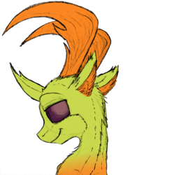 Size: 1182x1200 | Tagged: safe, artist:flynnmlp, artist:shinycyan, thorax, changedling, changeling, g4, bust, collaboration, king thorax, lidded eyes, looking at you, looking back, male, simple background, smiling, solo, transparent background